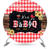 Aperturee - Round Its A Babyq Picnic Plaid Baby Shower Backdrop